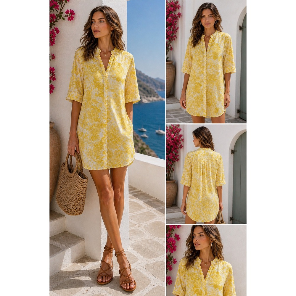 Stella McCartney Yellow Floral Shirt Dress Mini Silk Sz 34
